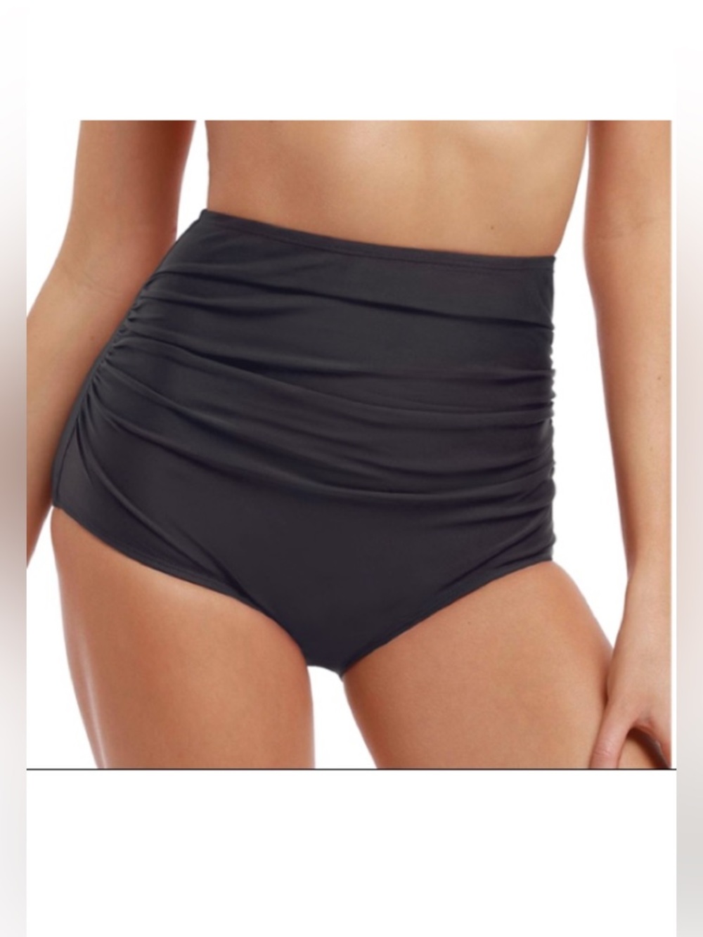 Firpearl Bikini Bottom Black Women Size 12 High Waist Ruched Tummy Control Swim